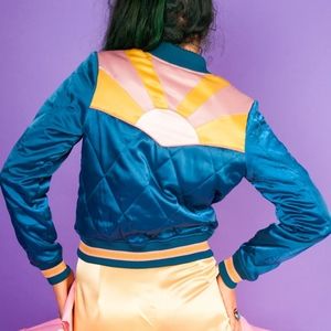 Classic Rock Couture Rising Sun Peacock Bomber Jacket Large